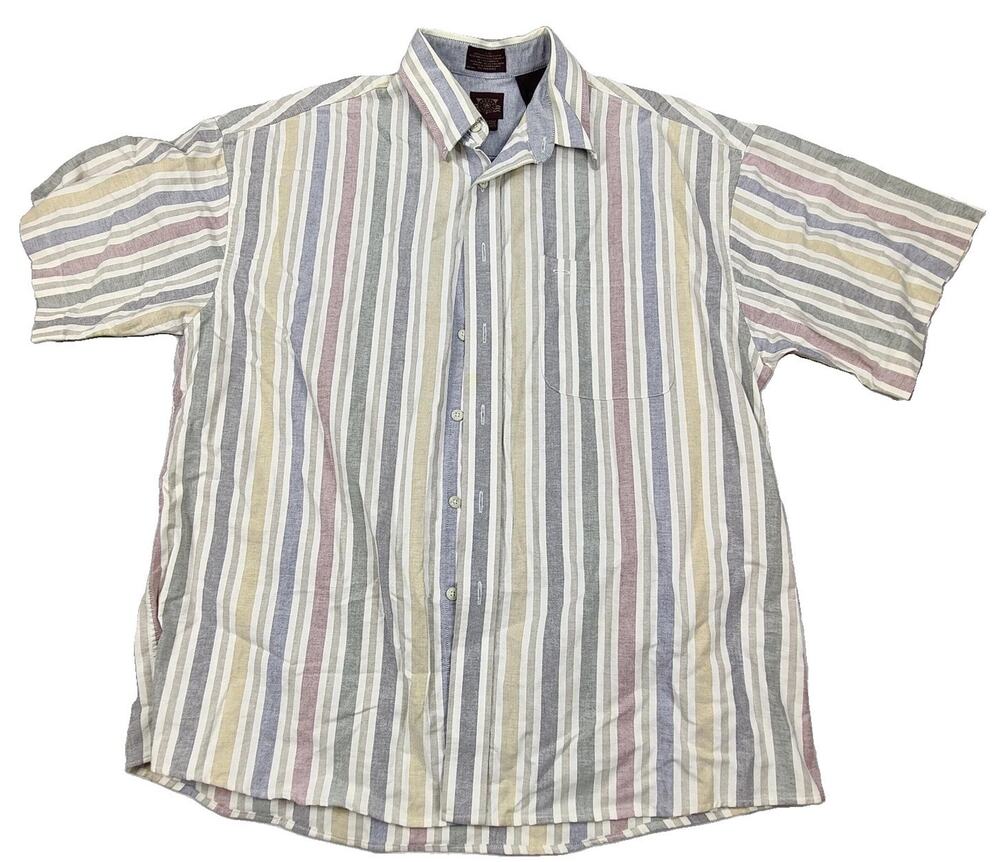 Haggar Shirt Mens XL Multicolor Striped Short Sleeve Button Up Wrinkle Resist